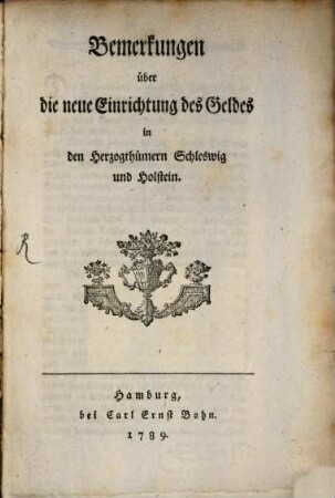 Bemerkungen über die neue Einrichtung des Geldes in den Herzogthümern Schleswig und Holstein