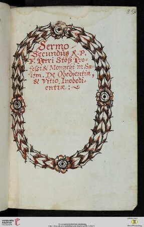 Sermo Secundus R.P.F. Petri Stöß Professi & Monachi in Salem. De Obedientia, & Vitio Inobe¬di¬entiæ