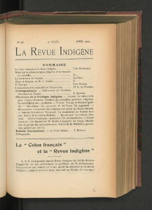 Le "Colon francais" et la "Revue Indigène".