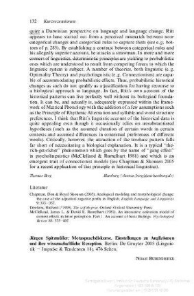 Jürgen Spitzmüller: Metasprachdiskurse : Einstellungen zu Anglizismen und ihre wissenschaftliche Rezeption, Berlin, New York, de Gruyter, 2005, 476 S.