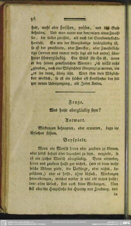 Frage. Was heißt abergläubig seyn?