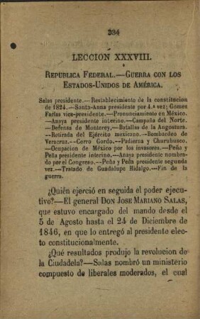 Leccion XXXVIII. Republica Federal. - Guerra con los Estados-Unidos de América