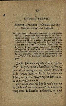 Leccion XXXVIII. Republica Federal. - Guerra con los Estados-Unidos de América