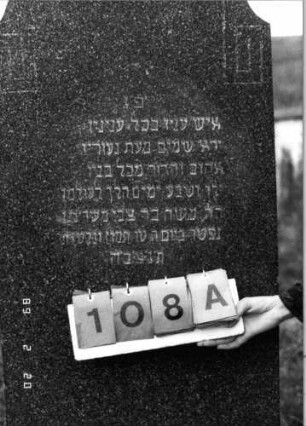 Grabstein 108 (Index: 99798504) Material: Granit Zustand: sehr gut Maße HxBxT: 168x60x18 cm Beschreibung: Stele mit mehrfach eingezogenem Rundbogenabschluß, Sockel: Grabstein 108A