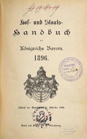 Hof- und Staatshandbuch des Königreichs Bayern. 1896