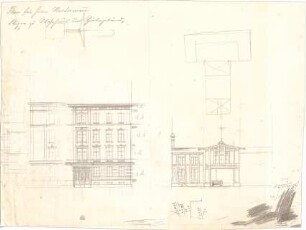 Reiffenstuel, Michael; München; Wohnhaus und Hintergebäude Kustermann - Teilgrundriss, Ansichten