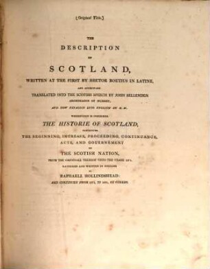 Chronicles of England, Scotland and Ireland. 5. Scotland. - 1808. - 4 Bl., 756 S.
