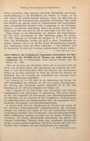111 [Rezension] Mitterer, Albert, Die Zeugung der Organismen, insbesondere des Menschen