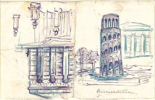 Hildebrand, Adolf von; Berg am Starnberger See - Rottmannshöhe (Bayern); Bismarckturm - Ansicht; Gebäude (Teilansichten)