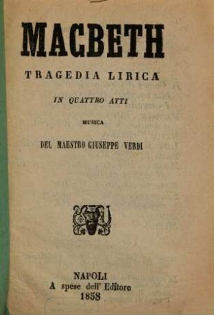 Macbeth : tragedia lirica in quattro atti