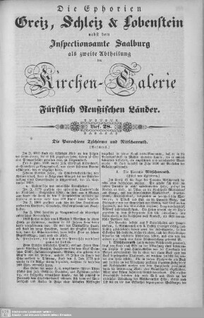 Die Parochien Tzschirma und Nitschareuth (Beschluß), Daßlitz, Das Fürstenthum Reuß-Greiz (Fortsetzung und Beschluß), Die Parochie Greiz : 28. Lieferung