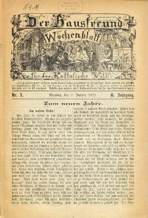Der Hausfreund : Wochenblatt für das katholische Volk. 6,1/3 = Jan./März. 1879