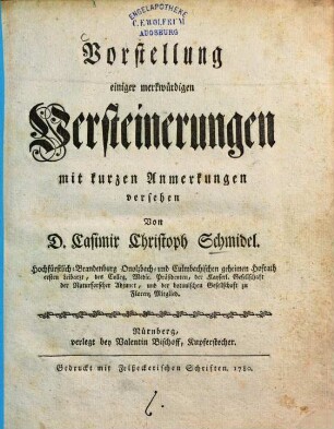 Vorstellung einiger merkwürdigen Versteinerungen : mit kurzen Anmerkungen versehen, [1]