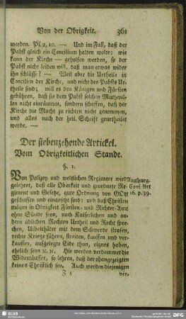 Der siebenzehende Artickel. Vom Obrigkeitlichen Stande