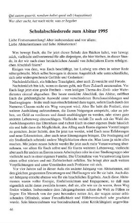 Schulabschiedsrede zum Abitur 1995