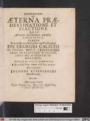 Adsertiones De Aeterna Praedestinatione Et Electione