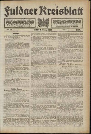 Ausgabe vom Mittwoch, den 07. April 1915.
