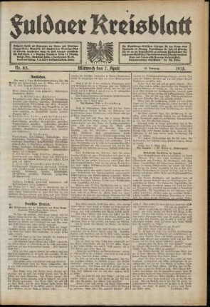Ausgabe vom Mittwoch, den 07. April 1915.