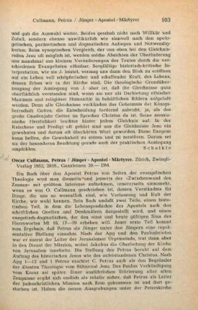 103-104 [Rezension] Cullmann, Oscar, Petrus