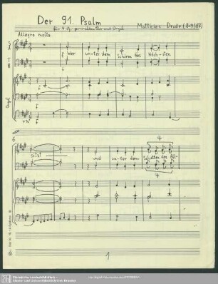 Der 91. Psalm : für 4stg.-gemischten Chor und Orgel; (8-9/87)