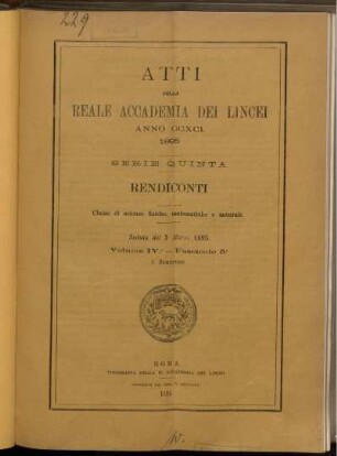 Seduta del 3 Marzo 1895. Volume IV. - Fascicolo 5.