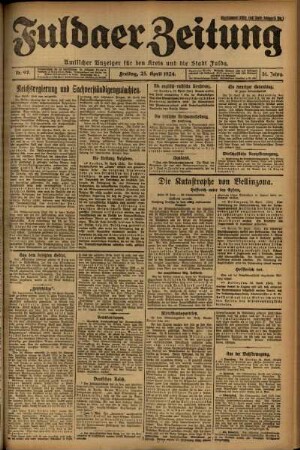 Erste Ausgabe vom Freitag, den 25. April 1924.