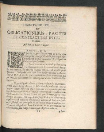 Dissertatio XII. De Obligationibus, Pactis Et Contractibus In Genere. (Christian. Godofredus Hermann)