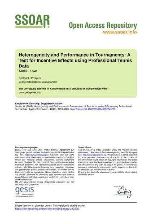 Heterogeneity and Performance in Tournaments: A Test for Incentive Effects using Professional Tennis Data