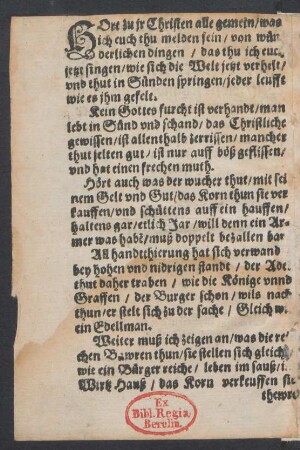HOrt zu jr Christen alle gemein/ was || ich euch thu melden fein/