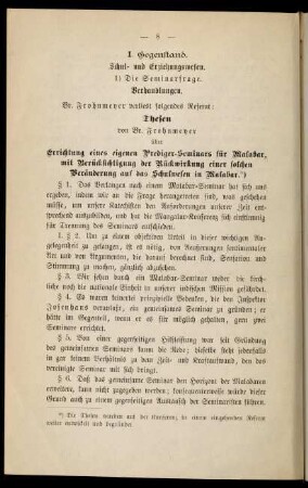 I. Gegenstand. Schul- und Erziehungswesen