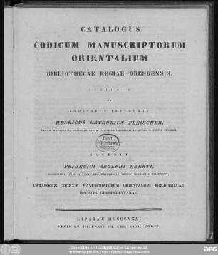 Catalogus Codicum Manuscriptorum Orientalium Bibliothecae Regiae Dresdensis