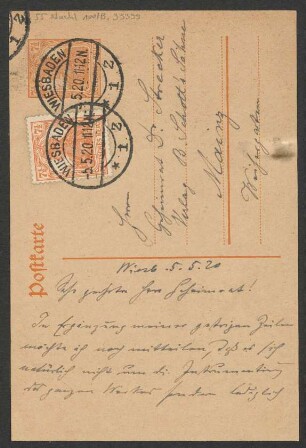 Brief an Ludwig Strecker (senior) und B. Schott's Söhne : 05.05.1920
