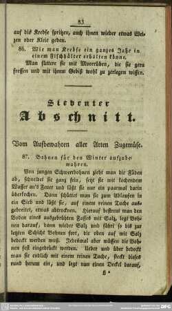 Siebenter Abschitt. Vom Aufbewahren aller Arten Zugemüse