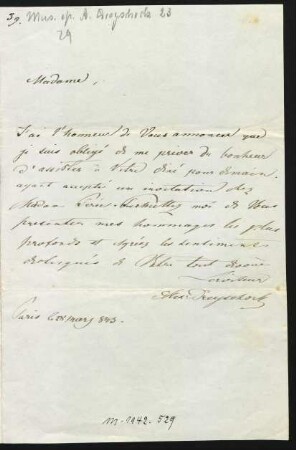 Brief an Madame Schlesinger : 28.03.1843