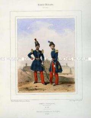 Uniformdarstellung, Offiziere der Linien-Infanterie, Königreich Frankreich, 1842. Tafel Nr. 138 aus: Galerie Militaire.