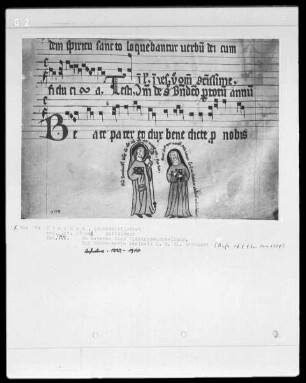 Antiphonar, vermutlich aus einem Zisterzienserkloster — Die Schreiberin Adelheid und der heilige Bernhard, Folio 144recto