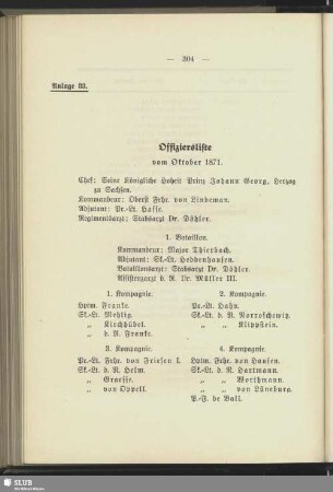 Anlage 33. Offiziersliste vom Oktober 1871