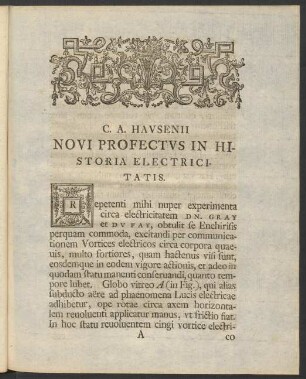 C. A. Hausenii Novi Profectus In Historia Electricitatis.
