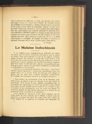 Le Malaise Indochinois.
