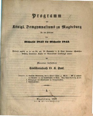 Programm des Königlichen Domgymnasiums zu Magdeburg. 1842/43 (1843)