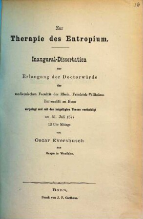 Zur Therapie des Entropium : Inaug.-Diss.