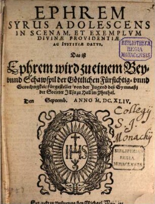 Ephraem Syrus adolescens in scenam ... datus