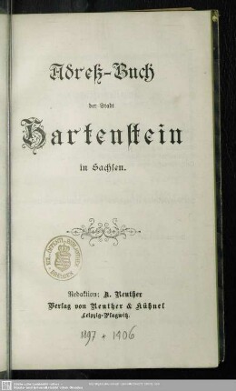 1897: Adreß-Buch der Stadt Hartenstein in Sachsen