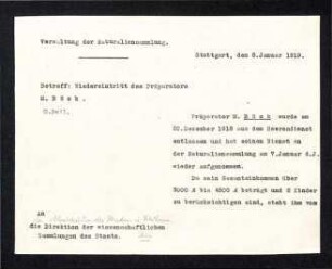 Wiedereintritt des Präparators M. Böck