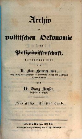 Archiv der politischen Oekonomie und Polizeiwissenschaft. 10. 1846