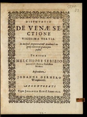 23: Disputatio De Venae Sectione ...