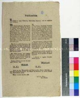 Bekanntmachung des Einmarschs französischer Truppen und der militärischen Besatzung Mecklenburgs nach der Schlacht bei Jena und Auerstedt (in deutscher und französischer Sprache)