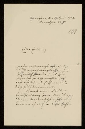 108: Brief von Karl von Unzer an Gottlieb Planck, München, 27.4.1902
