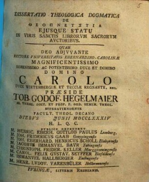 Diss. theol. dogm. de theopneustia, eiusque statu in viris sanctis librorum sacrorum auctoribus?