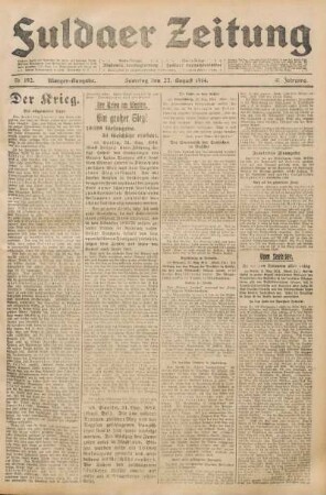 Ausgabe vom Samstag, den 22. August 1914.